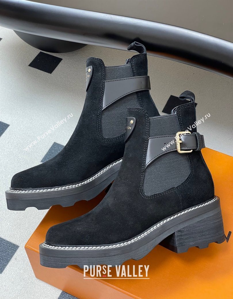 Louis Vuitton LV Beaubourg Ankle Boots 4cm in Suede Black 2025 1ACKCP (MD-250829123)