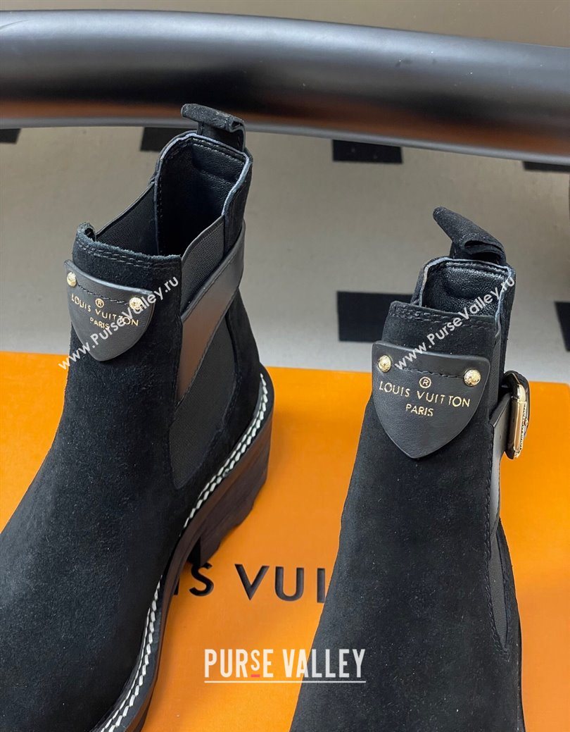Louis Vuitton LV Beaubourg Ankle Boots 4cm in Suede Black 2025 1ACKCP (MD-250829123)