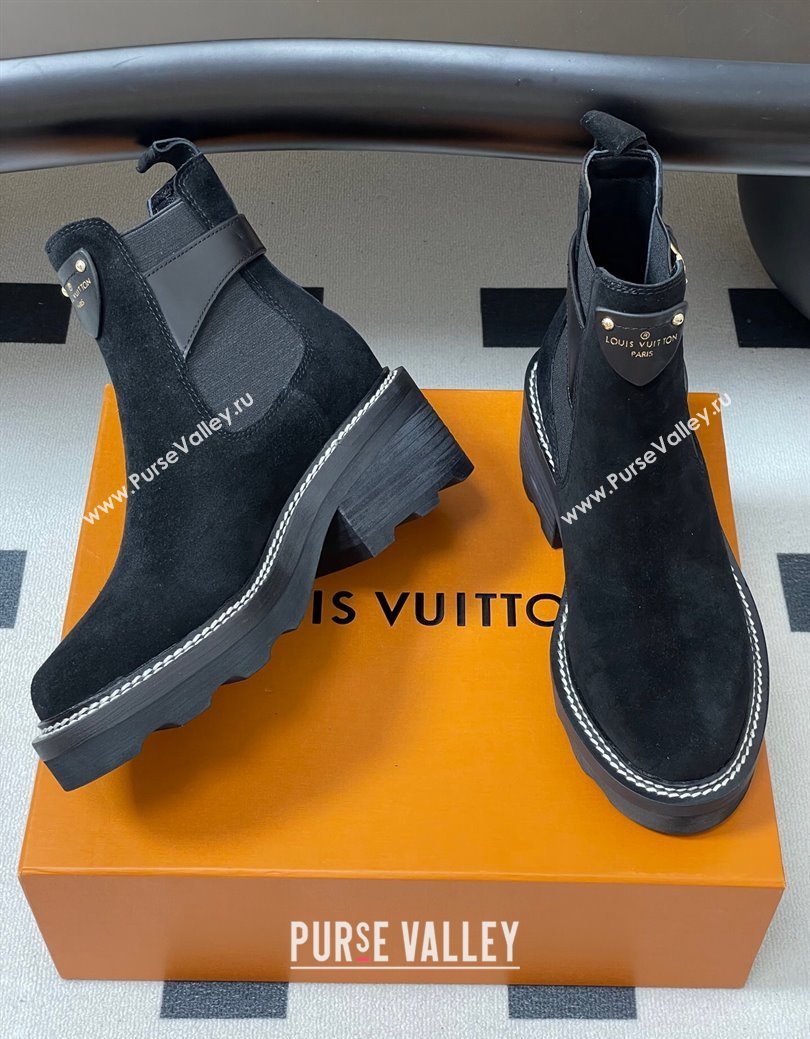 Louis Vuitton LV Beaubourg Ankle Boots 4cm in Suede Black 2025 1ACKCP (MD-250829123)