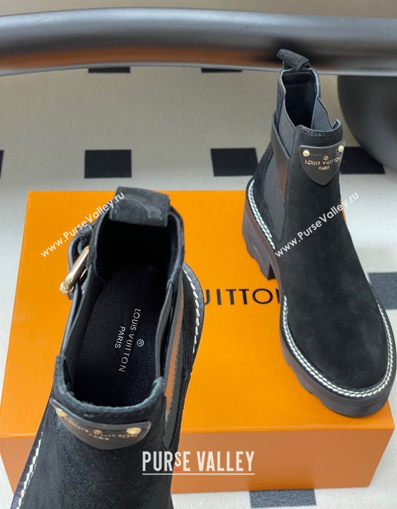 Louis Vuitton LV Beaubourg Ankle Boots 4cm in Suede Black 2025 1ACKCP (MD-250829123)