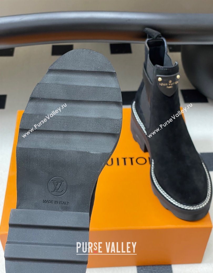 Louis Vuitton LV Beaubourg Ankle Boots 4cm in Suede Black 2025 1ACKCP (MD-250829123)