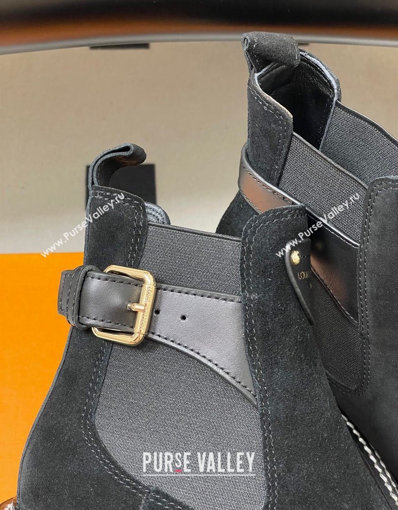 Louis Vuitton LV Beaubourg Ankle Boots 4cm in Suede Black 2025 1ACKCP (MD-250829123)