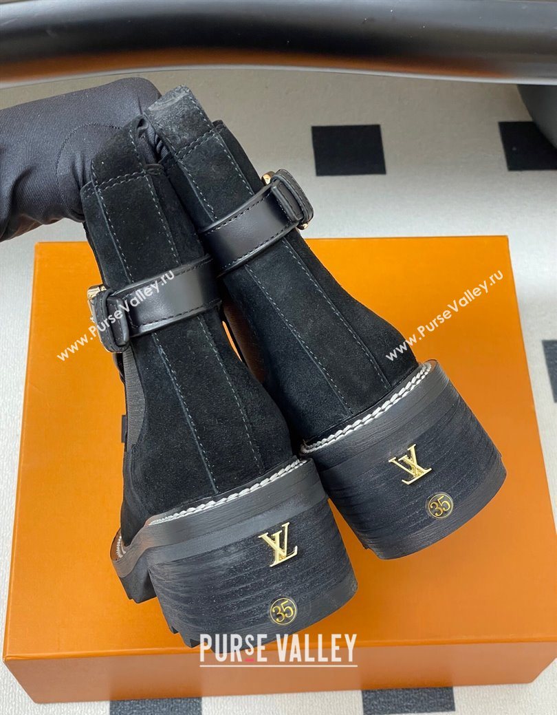 Louis Vuitton LV Beaubourg Ankle Boots 4cm in Suede Black 2025 1ACKCP (MD-250829123)