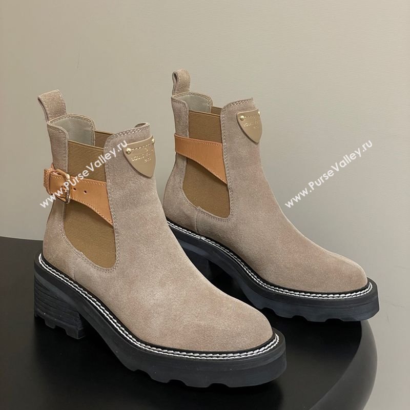 Louis Vuitton LV Beaubourg Ankle Boots 4cm in Suede Beige 2025 1ACKCP (MD-250829124)