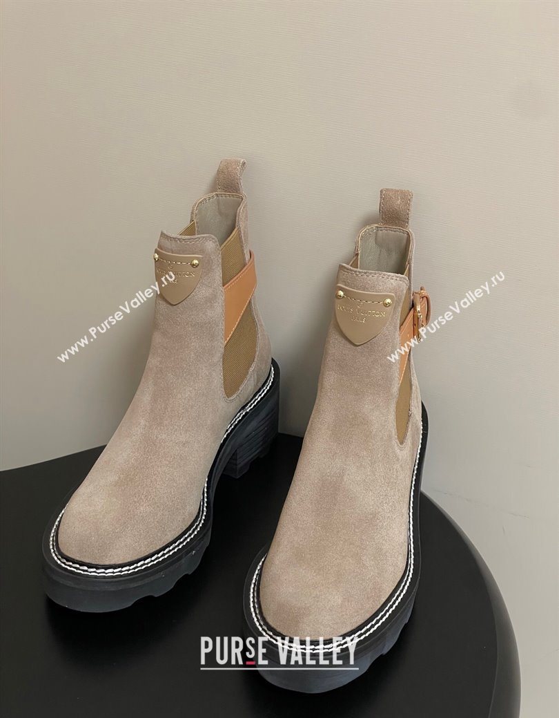 Louis Vuitton LV Beaubourg Ankle Boots 4cm in Suede Beige 2025 1ACKCP (MD-250829124)