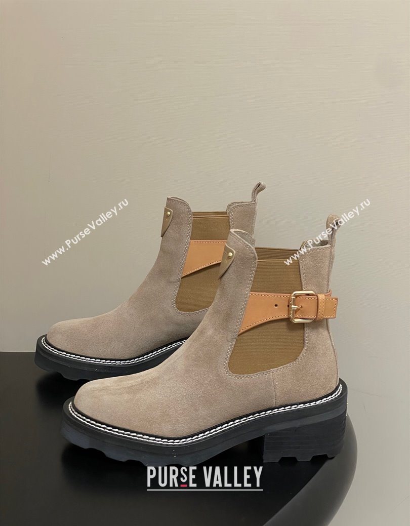 Louis Vuitton LV Beaubourg Ankle Boots 4cm in Suede Beige 2025 1ACKCP (MD-250829124)