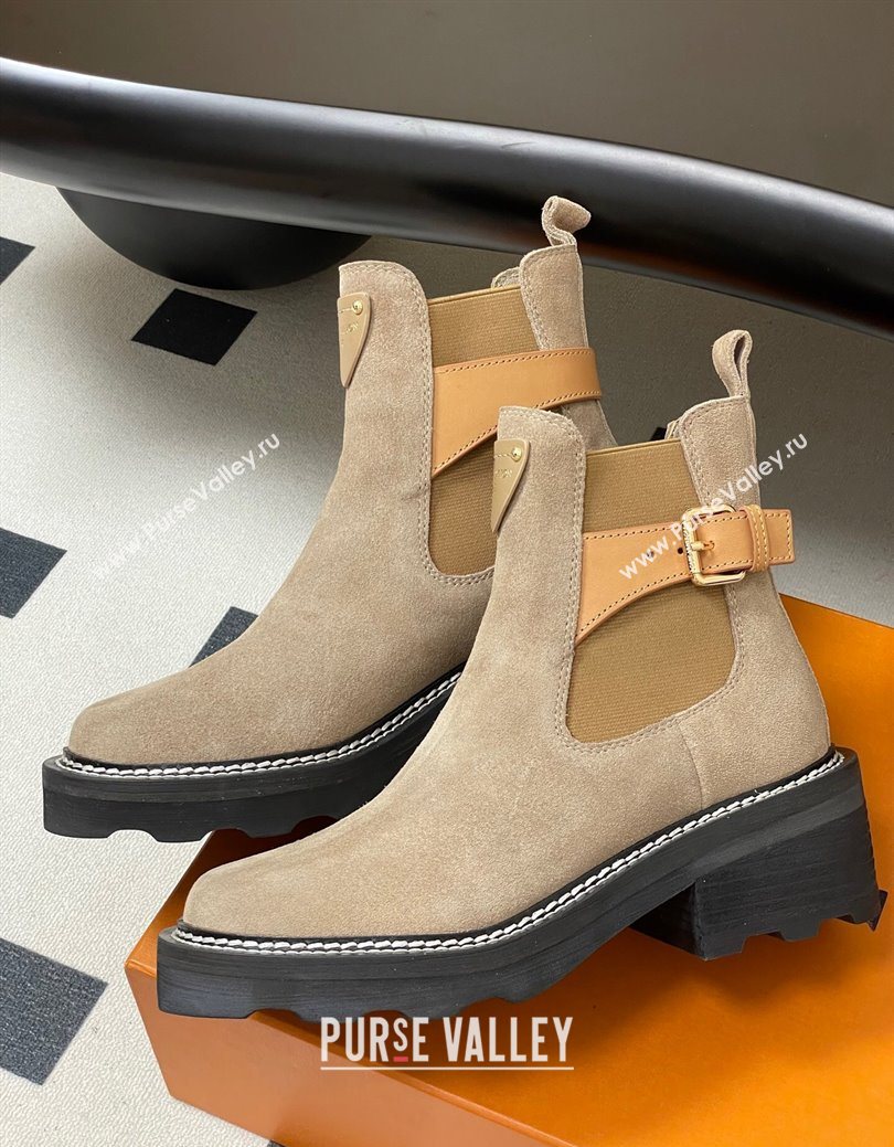 Louis Vuitton LV Beaubourg Ankle Boots 4cm in Suede Beige 2025 1ACKCP (MD-250829124)