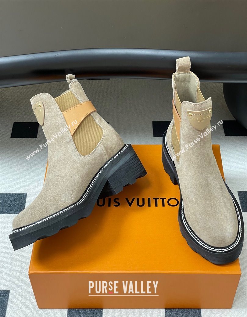 Louis Vuitton LV Beaubourg Ankle Boots 4cm in Suede Beige 2025 1ACKCP (MD-250829124)