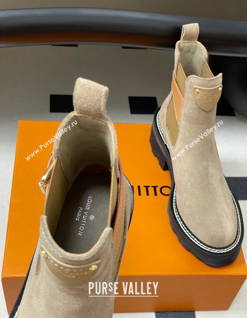 Louis Vuitton LV Beaubourg Ankle Boots 4cm in Suede Beige 2025 1ACKCP (MD-250829124)
