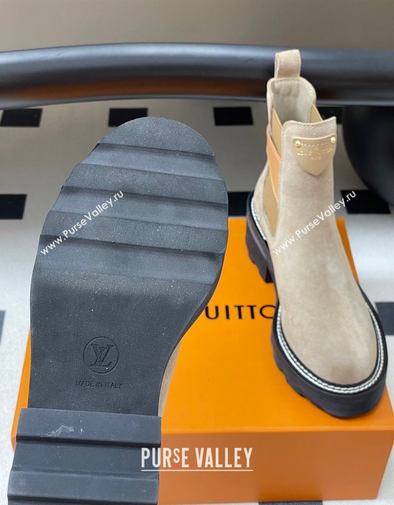 Louis Vuitton LV Beaubourg Ankle Boots 4cm in Suede Beige 2025 1ACKCP (MD-250829124)