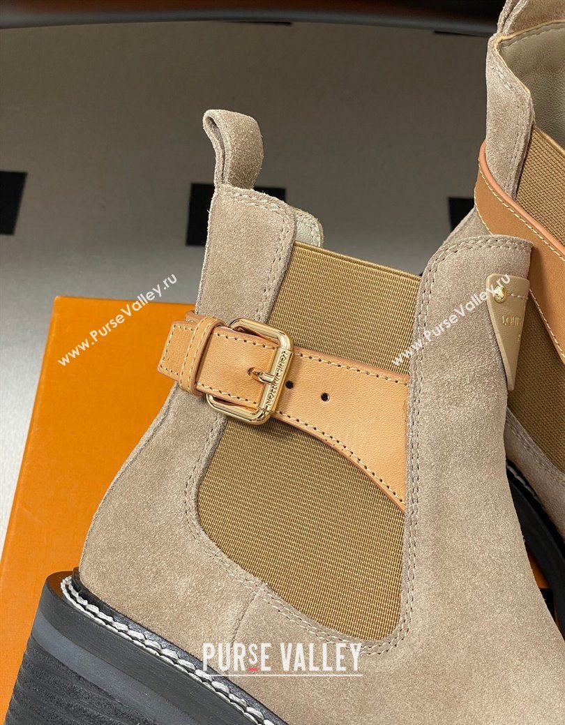 Louis Vuitton LV Beaubourg Ankle Boots 4cm in Suede Beige 2025 1ACKCP (MD-250829124)