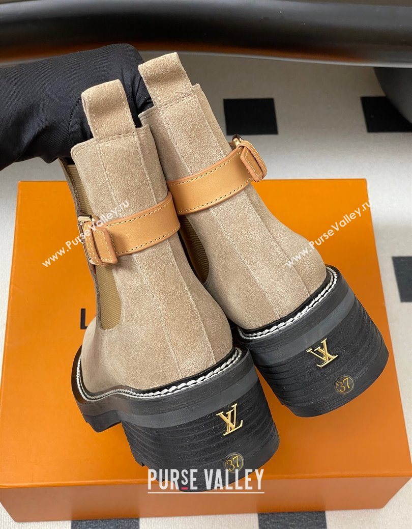 Louis Vuitton LV Beaubourg Ankle Boots 4cm in Suede Beige 2025 1ACKCP (MD-250829124)