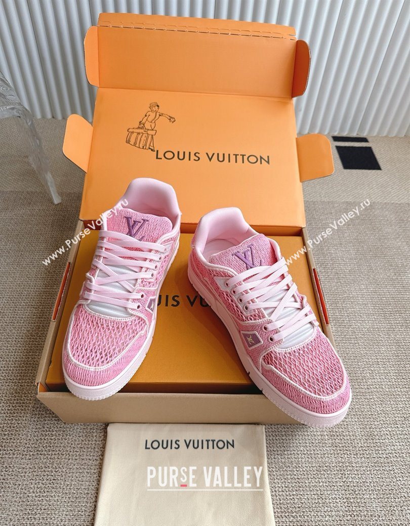 Louis Vuitton LV Trainer Sneakers in Crochet Raffia Straw Like 1AHTR5 Pink 2025 (KL-250829020)