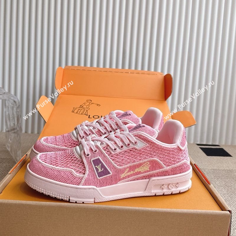 Louis Vuitton LV Trainer Sneakers in Crochet Raffia Straw Like 1AHTR5 Pink 2025 (KL-250829020)