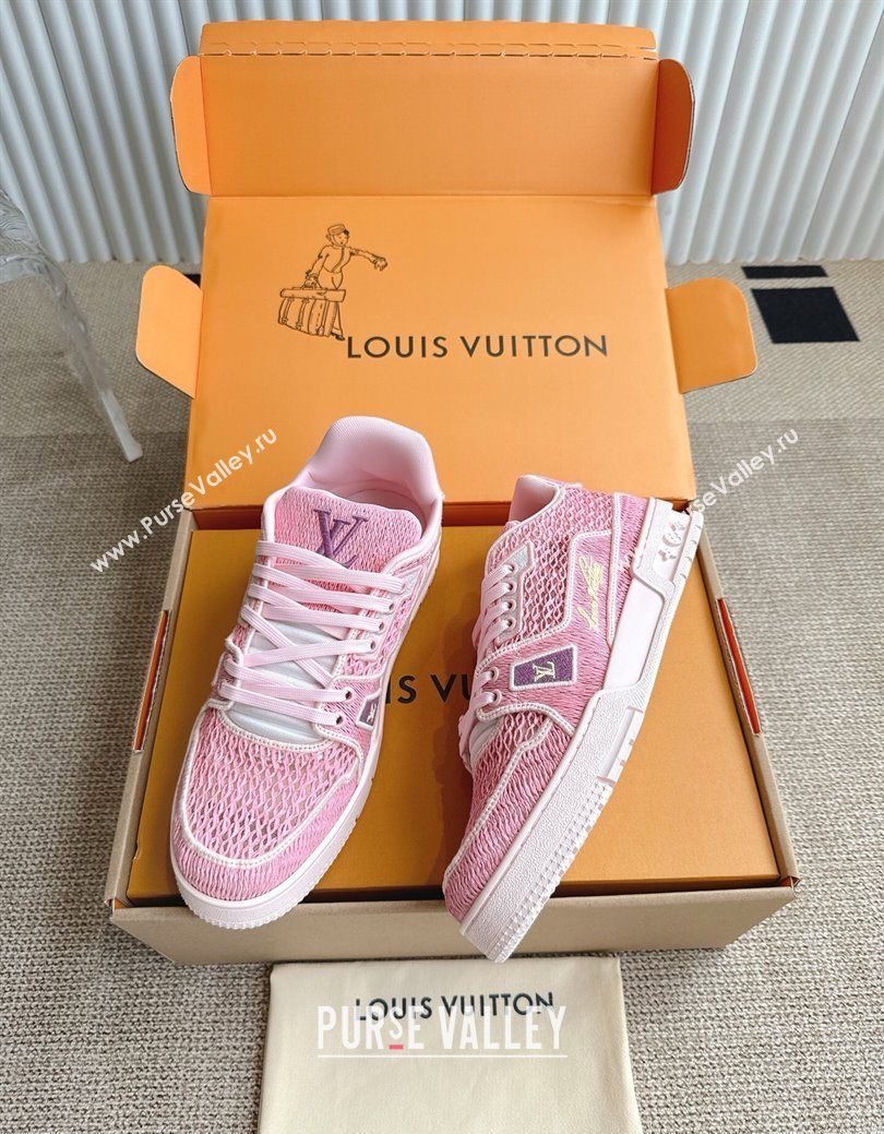 Louis Vuitton LV Trainer Sneakers in Crochet Raffia Straw Like 1AHTR5 Pink 2025 (KL-250829020)