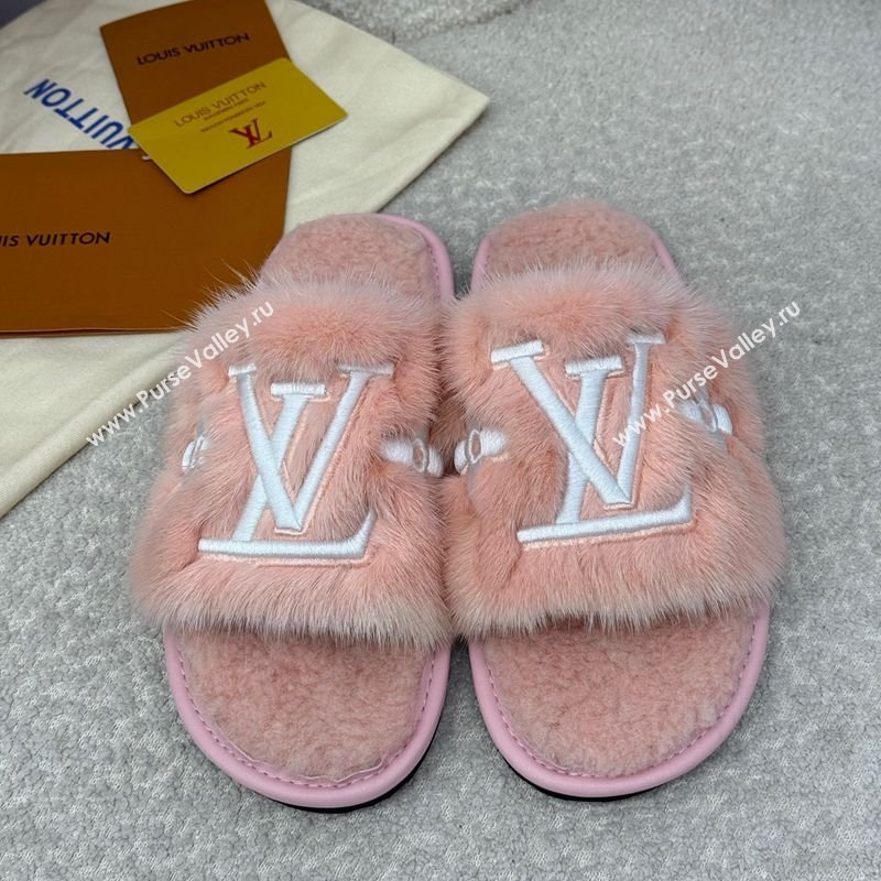 Louis Vuitton Mink Fur Flat Slipper Pink 2025 LV082901 (SS-250829002)