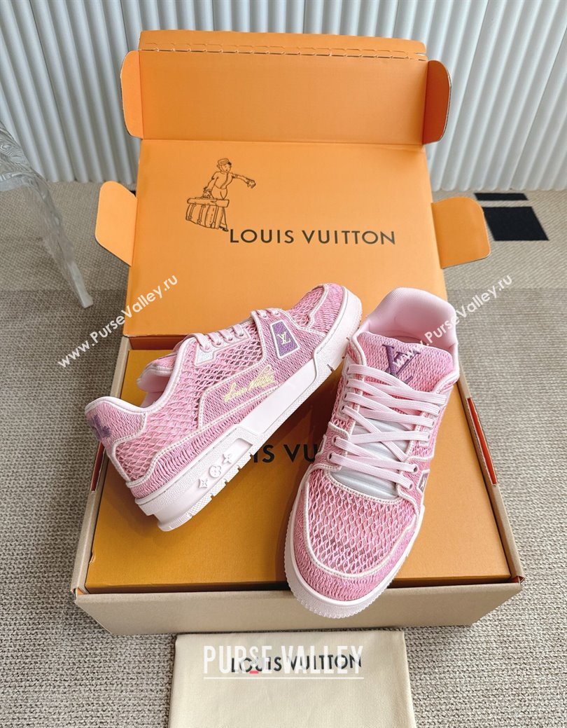 Louis Vuitton LV Trainer Sneakers in Crochet Raffia Straw Like 1AHTR5 Pink 2025 (KL-250829020)