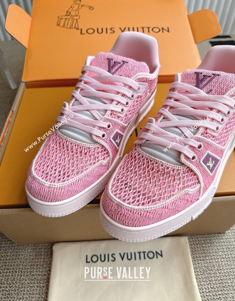 Louis Vuitton LV Trainer Sneakers in Crochet Raffia Straw Like 1AHTR5 Pink 2025 (KL-250829020)