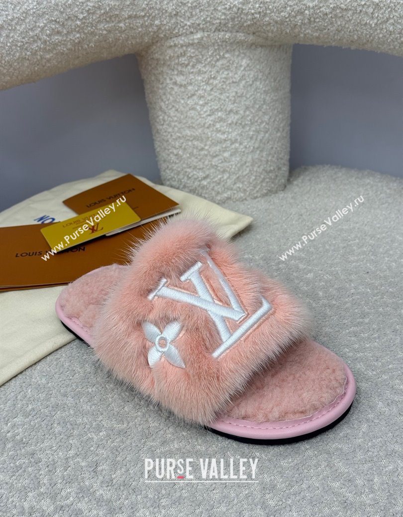 Louis Vuitton Mink Fur Flat Slipper Pink 2025 LV082901 (SS-250829002)