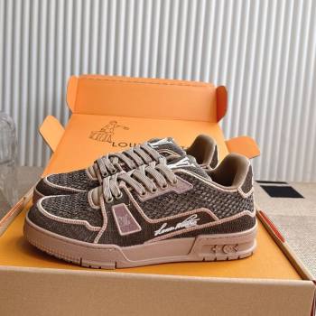 Louis Vuitton LV Trainer Sneakers in Crochet Raffia Straw Like 1AHTR5 Brown 2025 (KL-250829023)