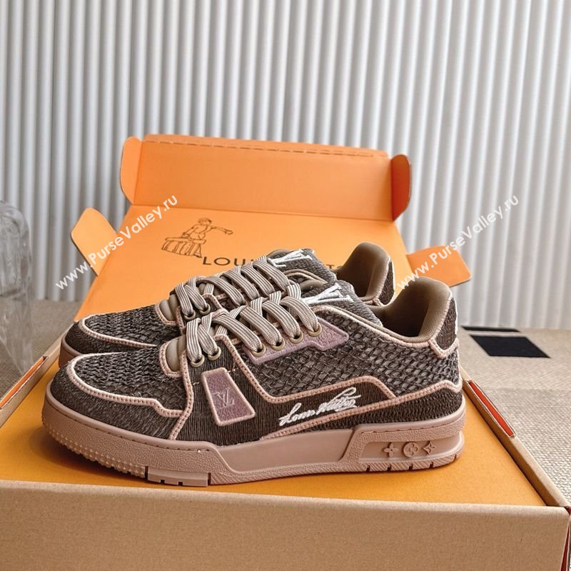 Louis Vuitton LV Trainer Sneakers in Crochet Raffia Straw Like 1AHTR5 Brown 2025 (KL-250829023)