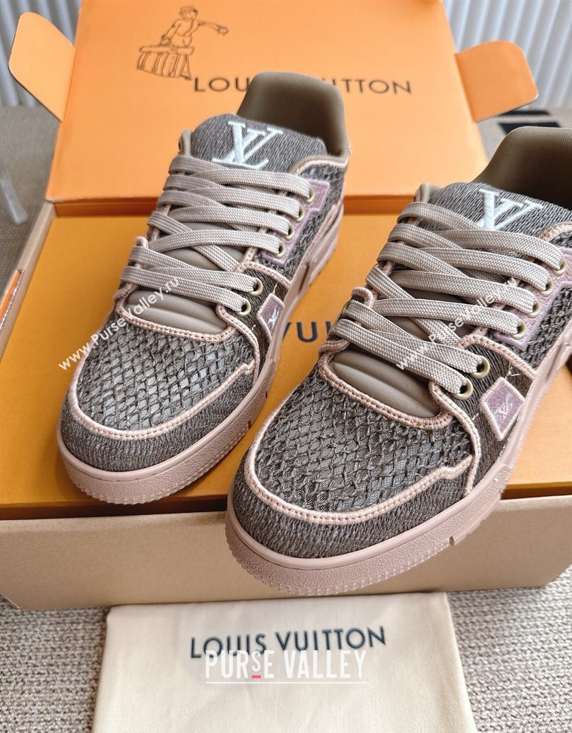 Louis Vuitton LV Trainer Sneakers in Crochet Raffia Straw Like 1AHTR5 Brown 2025 (KL-250829023)