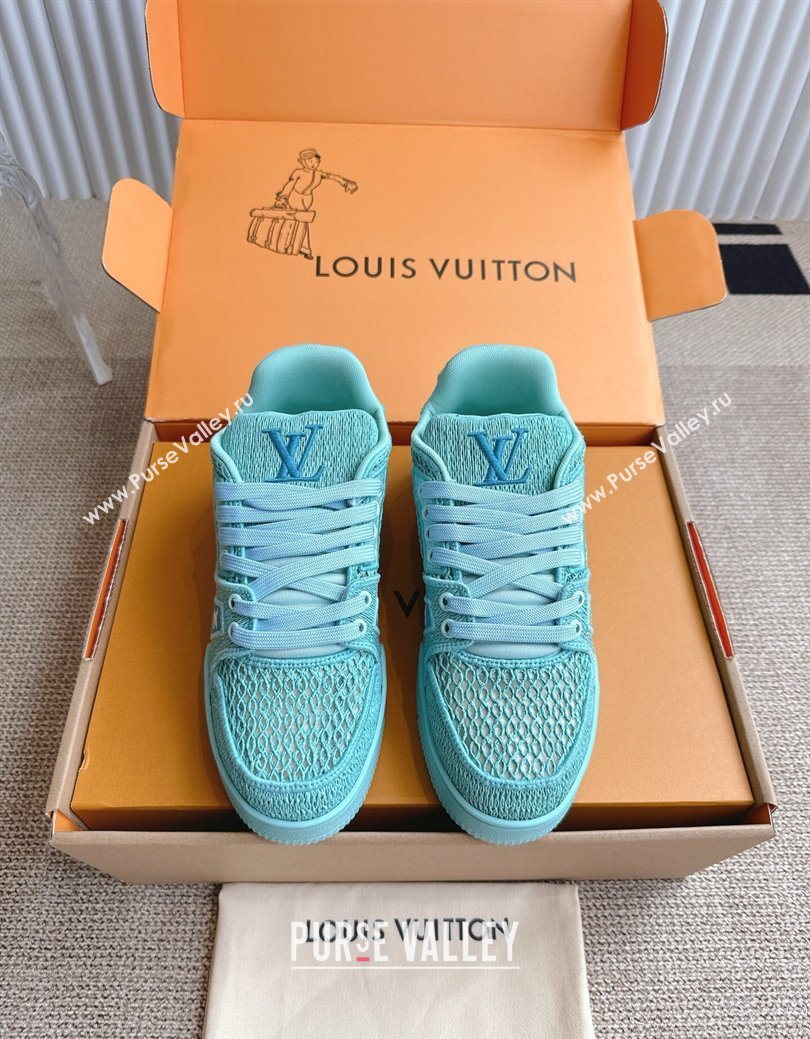 Louis Vuitton LV Trainer Sneakers in Crochet Raffia Straw Like 1AHTR5 Turquoise Blue 2025 (KL-250829021)