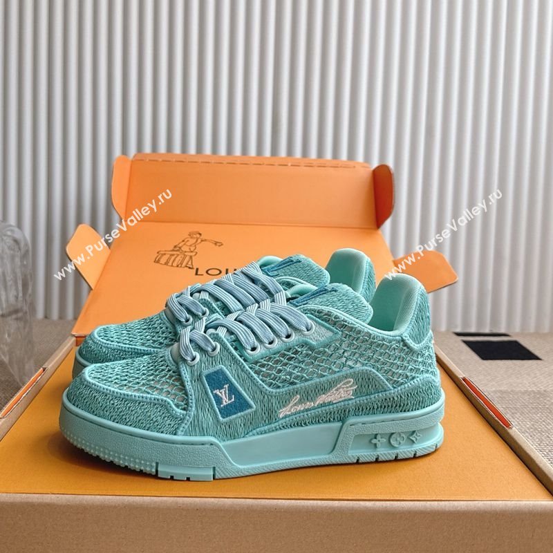 Louis Vuitton LV Trainer Sneakers in Crochet Raffia Straw Like 1AHTR5 Turquoise Blue 2025 (KL-250829021)