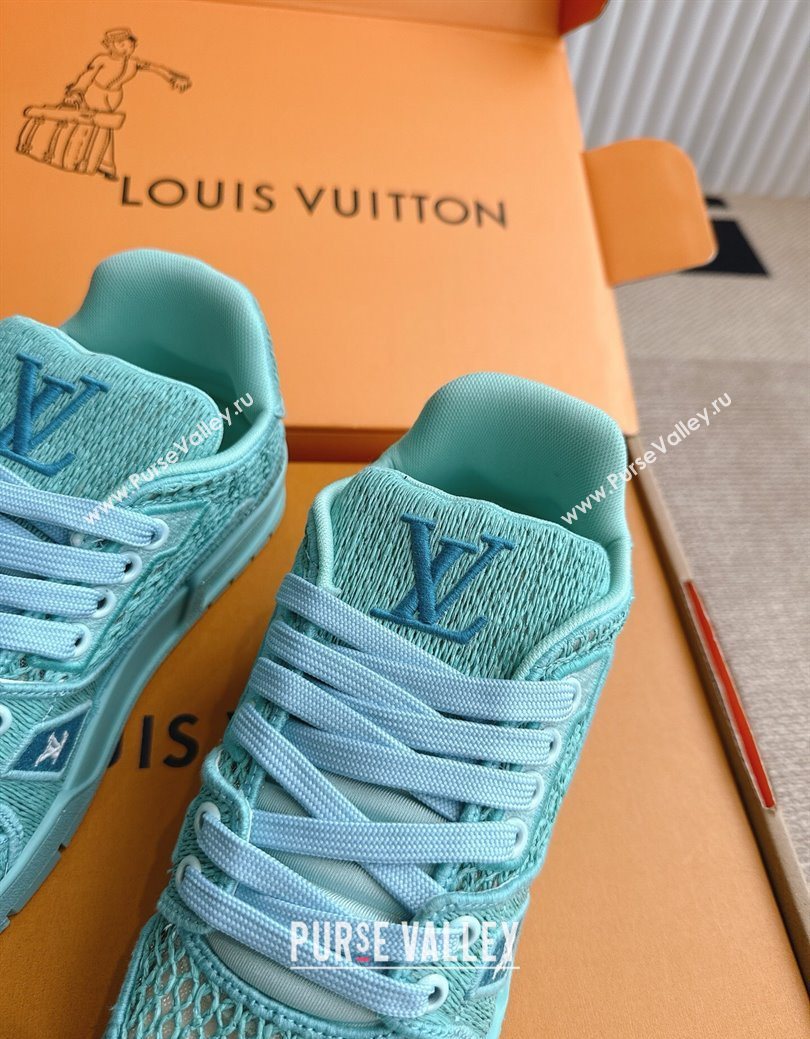 Louis Vuitton LV Trainer Sneakers in Crochet Raffia Straw Like 1AHTR5 Turquoise Blue 2025 (KL-250829021)