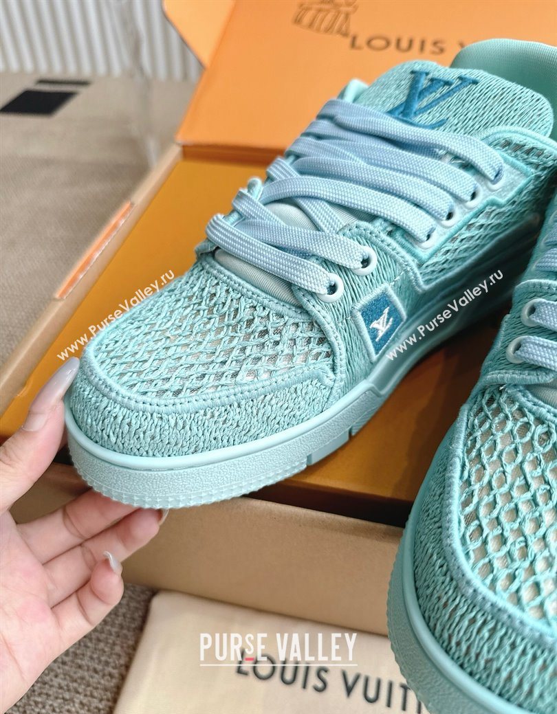 Louis Vuitton LV Trainer Sneakers in Crochet Raffia Straw Like 1AHTR5 Turquoise Blue 2025 (KL-250829021)