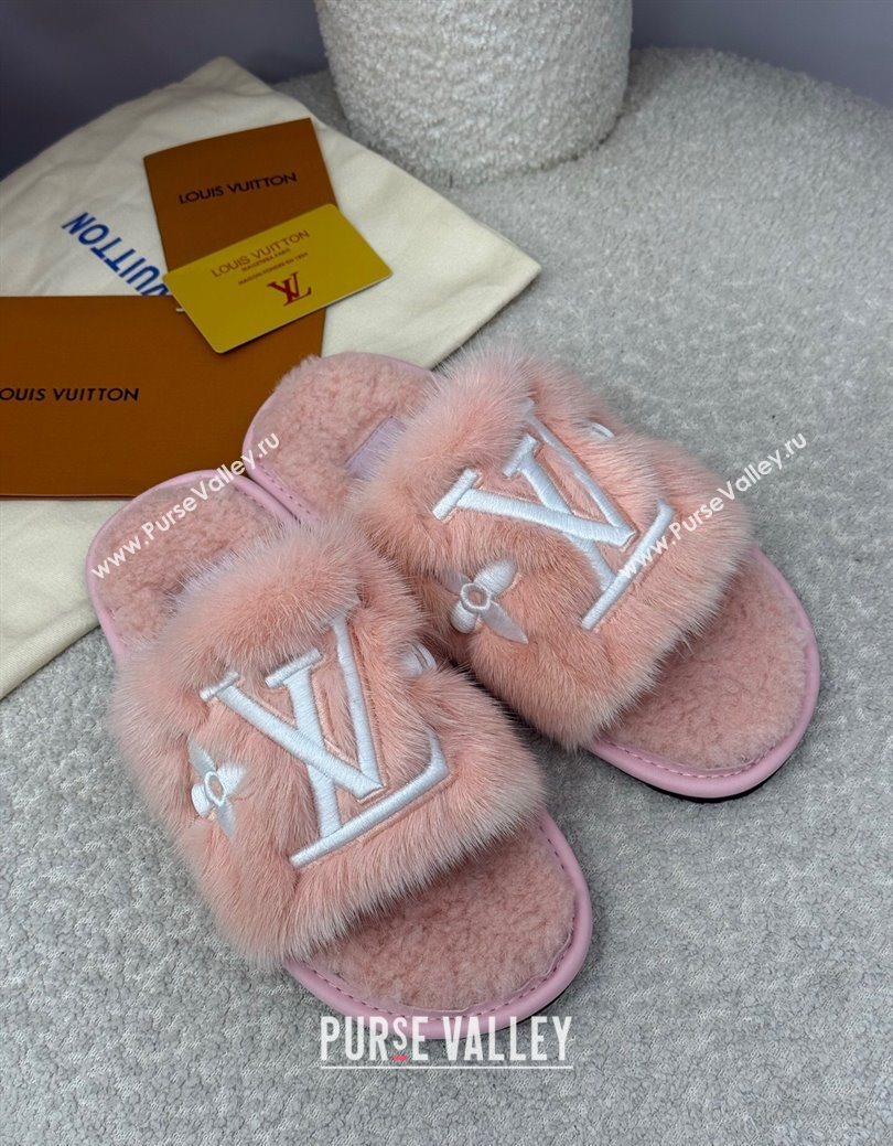 Louis Vuitton Mink Fur Flat Slipper Pink 2025 LV082901 (SS-250829002)