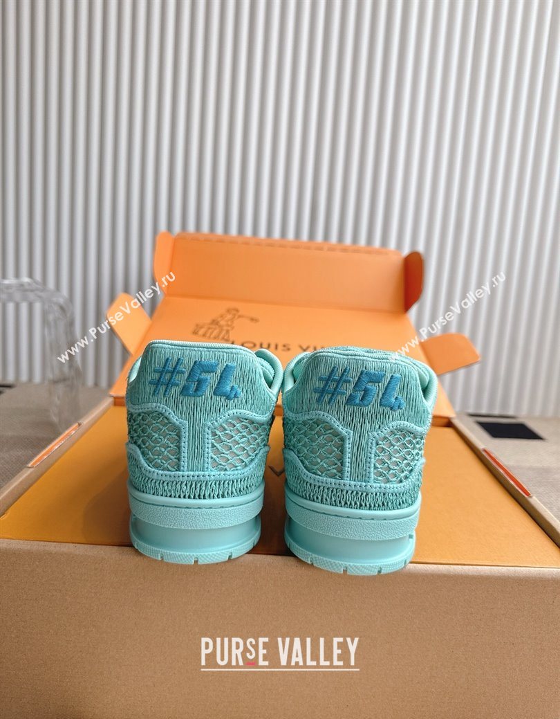 Louis Vuitton LV Trainer Sneakers in Crochet Raffia Straw Like 1AHTR5 Turquoise Blue 2025 (KL-250829021)