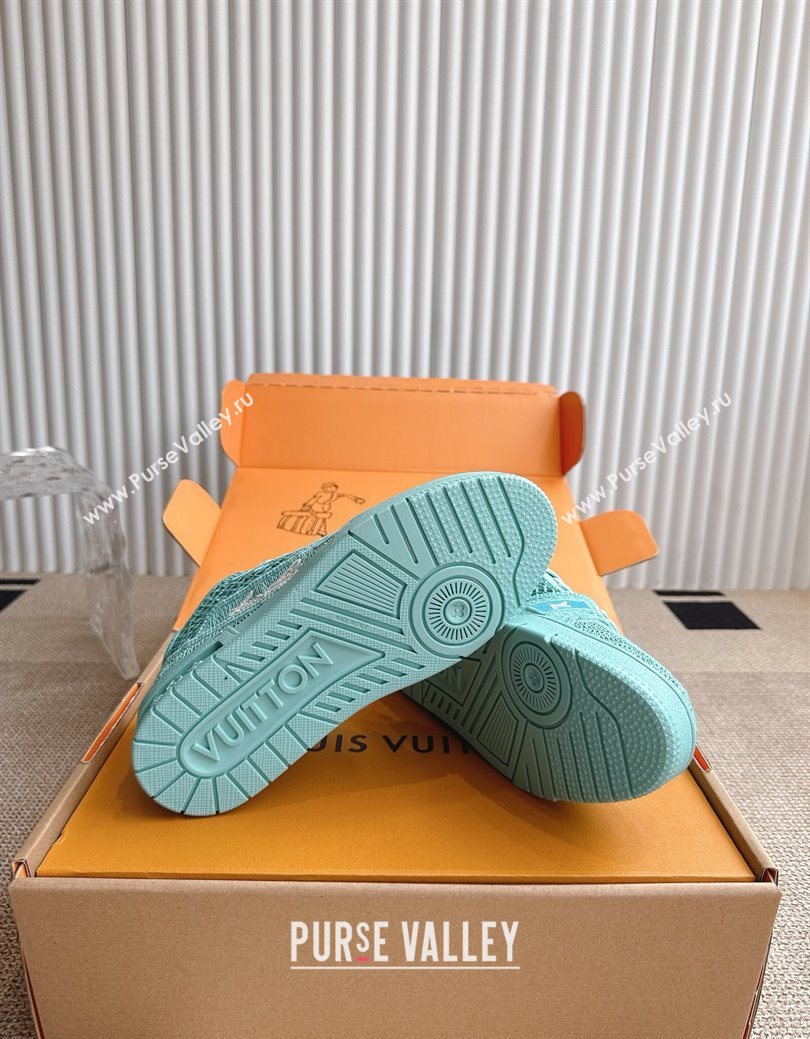 Louis Vuitton LV Trainer Sneakers in Crochet Raffia Straw Like 1AHTR5 Turquoise Blue 2025 (KL-250829021)
