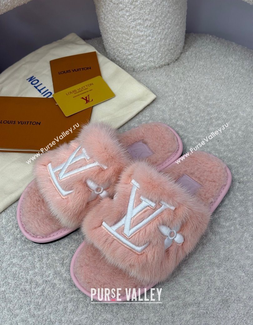 Louis Vuitton Mink Fur Flat Slipper Pink 2025 LV082901 (SS-250829002)