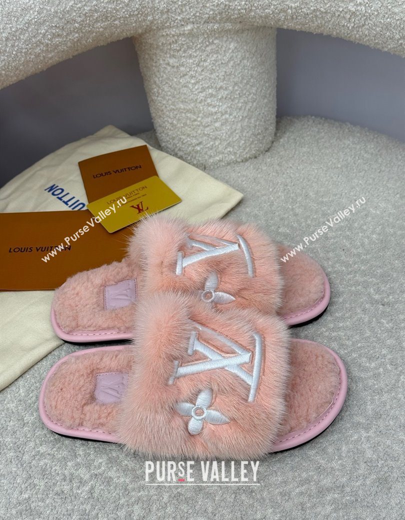 Louis Vuitton Mink Fur Flat Slipper Pink 2025 LV082901 (SS-250829002)