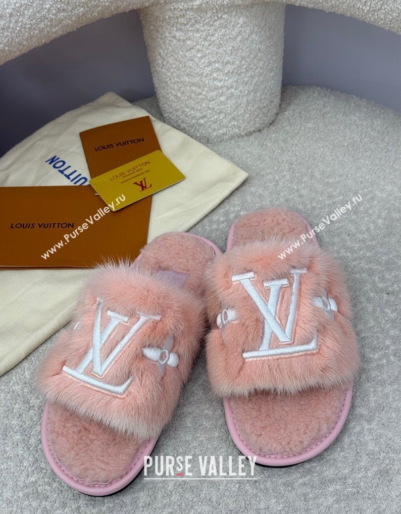 Louis Vuitton Mink Fur Flat Slipper Pink 2025 LV082901 (SS-250829002)