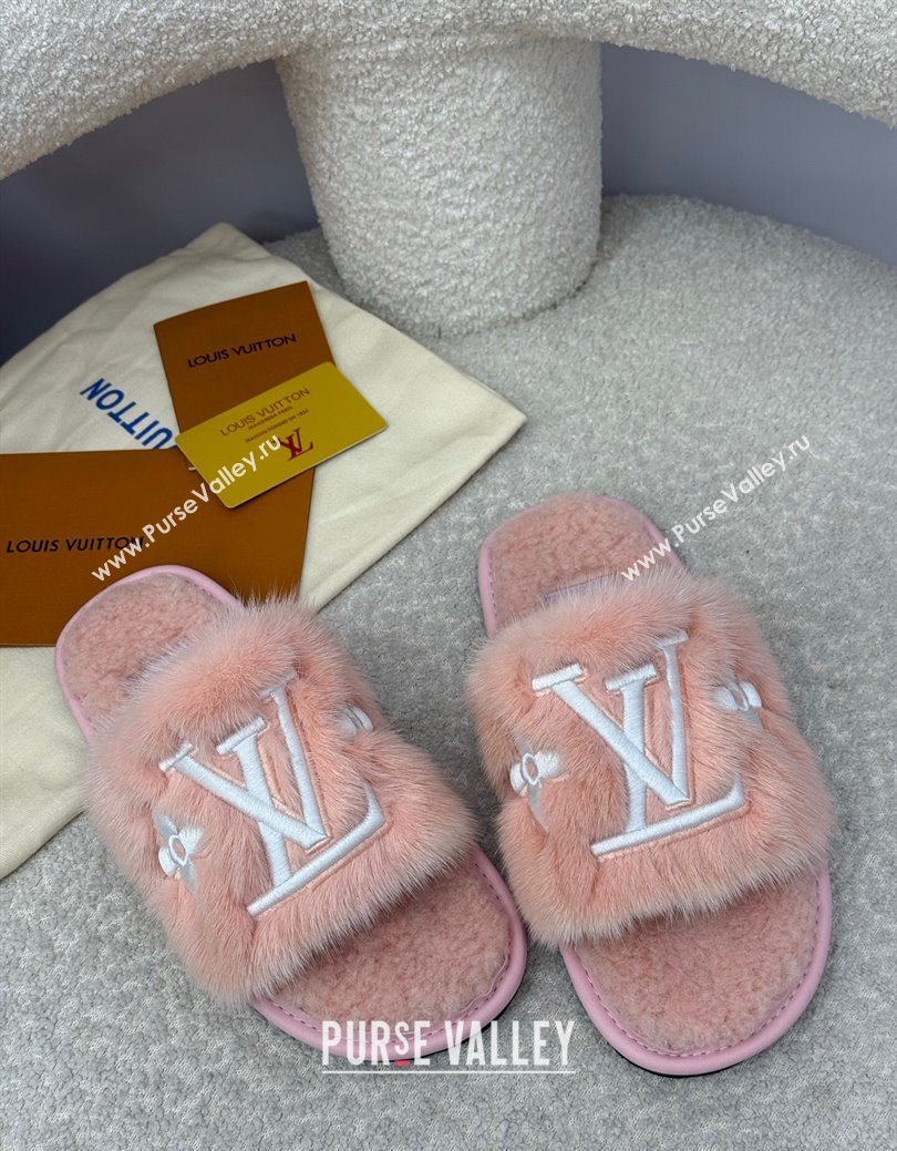 Louis Vuitton Mink Fur Flat Slipper Pink 2025 LV082901 (SS-250829002)
