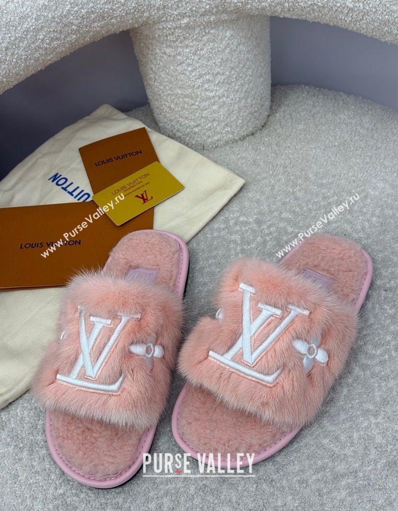 Louis Vuitton Mink Fur Flat Slipper Pink 2025 LV082901 (SS-250829002)