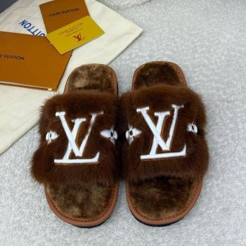 Louis Vuitton Mink Fur Flat Slipper Brown 2025 LV082901 (SS-250829003)