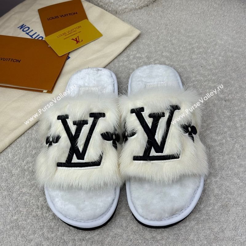 Louis Vuitton Mink Fur Flat Slipper White 2025 LV082901 (SS-250829001)