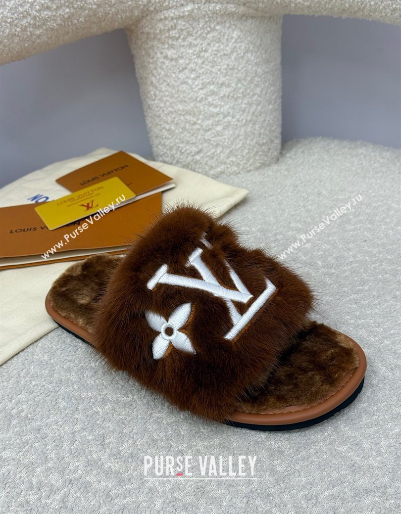 Louis Vuitton Mink Fur Flat Slipper Brown 2025 LV082901 (SS-250829003)
