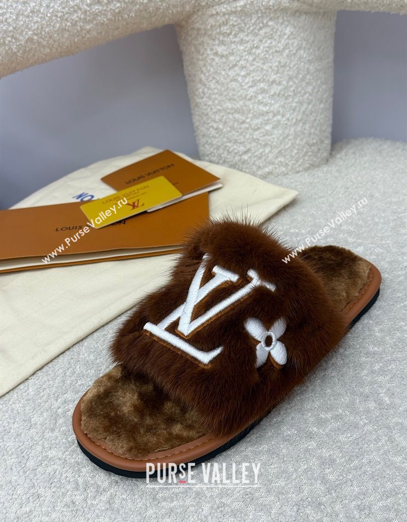 Louis Vuitton Mink Fur Flat Slipper Brown 2025 LV082901 (SS-250829003)