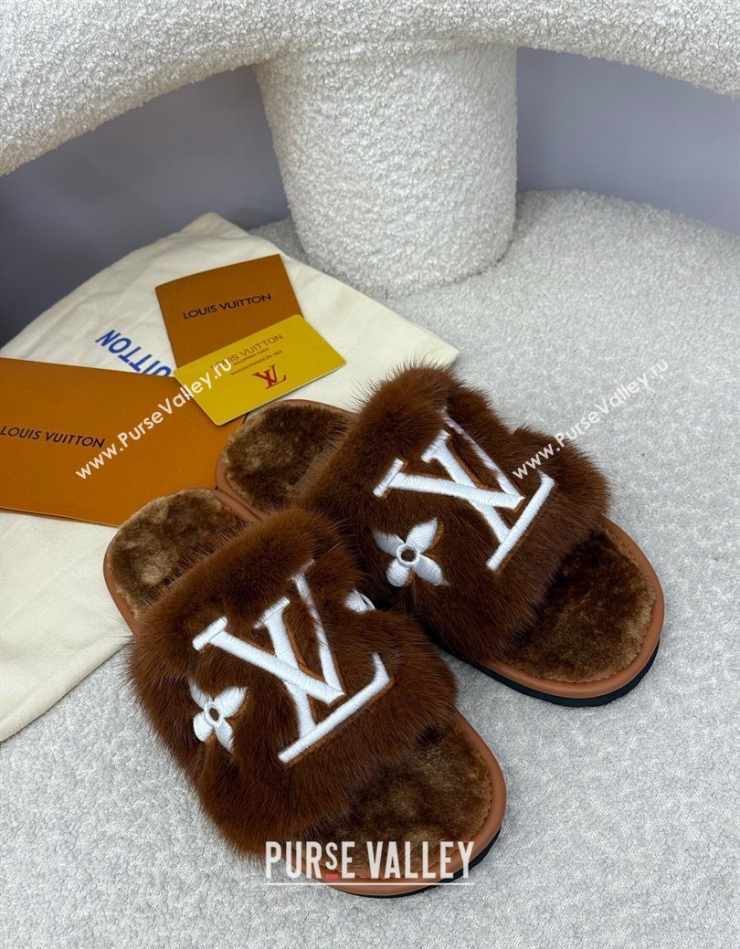 Louis Vuitton Mink Fur Flat Slipper Brown 2025 LV082901 (SS-250829003)