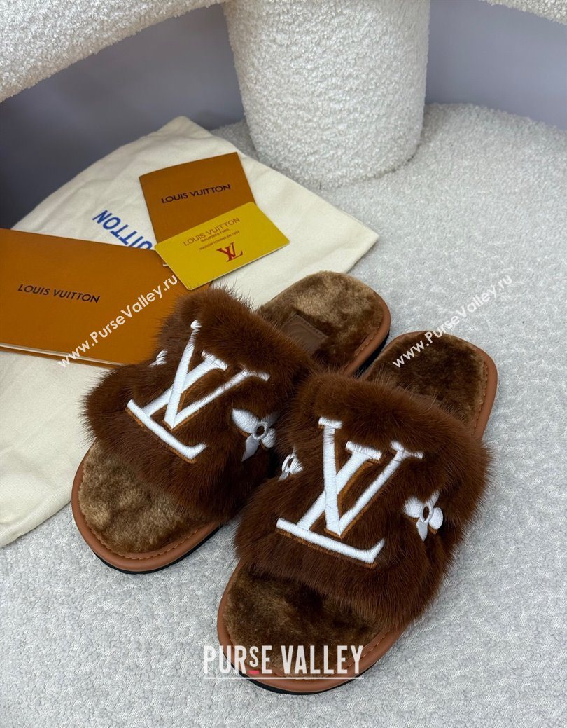 Louis Vuitton Mink Fur Flat Slipper Brown 2025 LV082901 (SS-250829003)