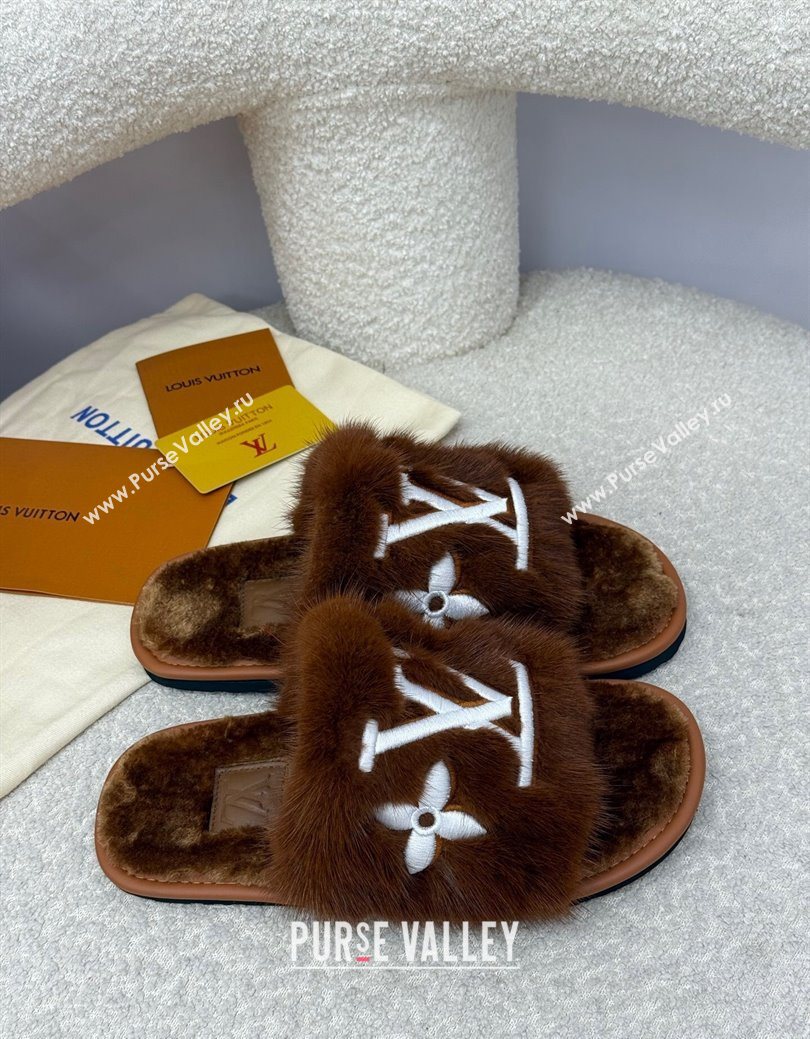 Louis Vuitton Mink Fur Flat Slipper Brown 2025 LV082901 (SS-250829003)