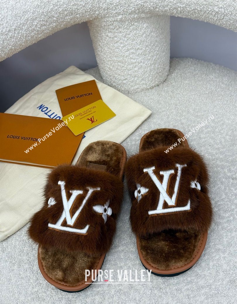 Louis Vuitton Mink Fur Flat Slipper Brown 2025 LV082901 (SS-250829003)
