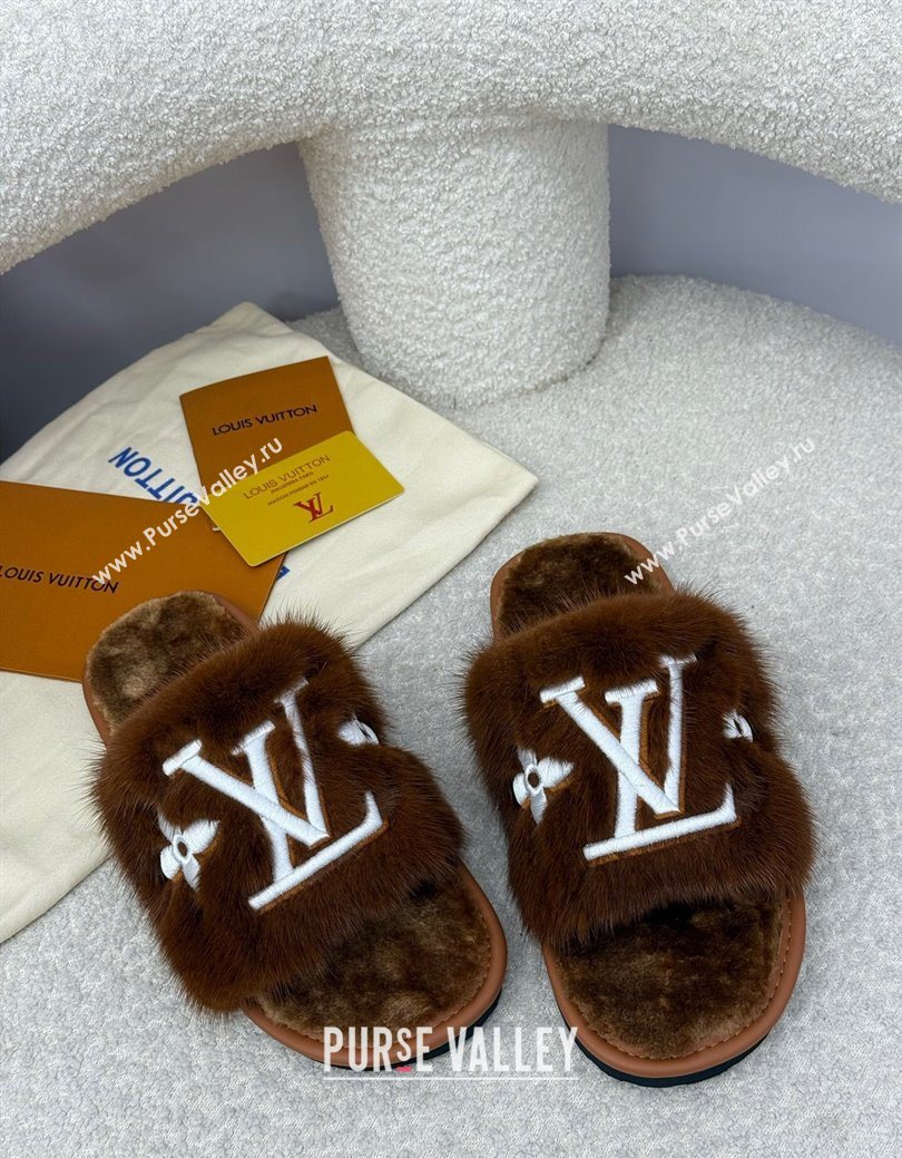 Louis Vuitton Mink Fur Flat Slipper Brown 2025 LV082901 (SS-250829003)