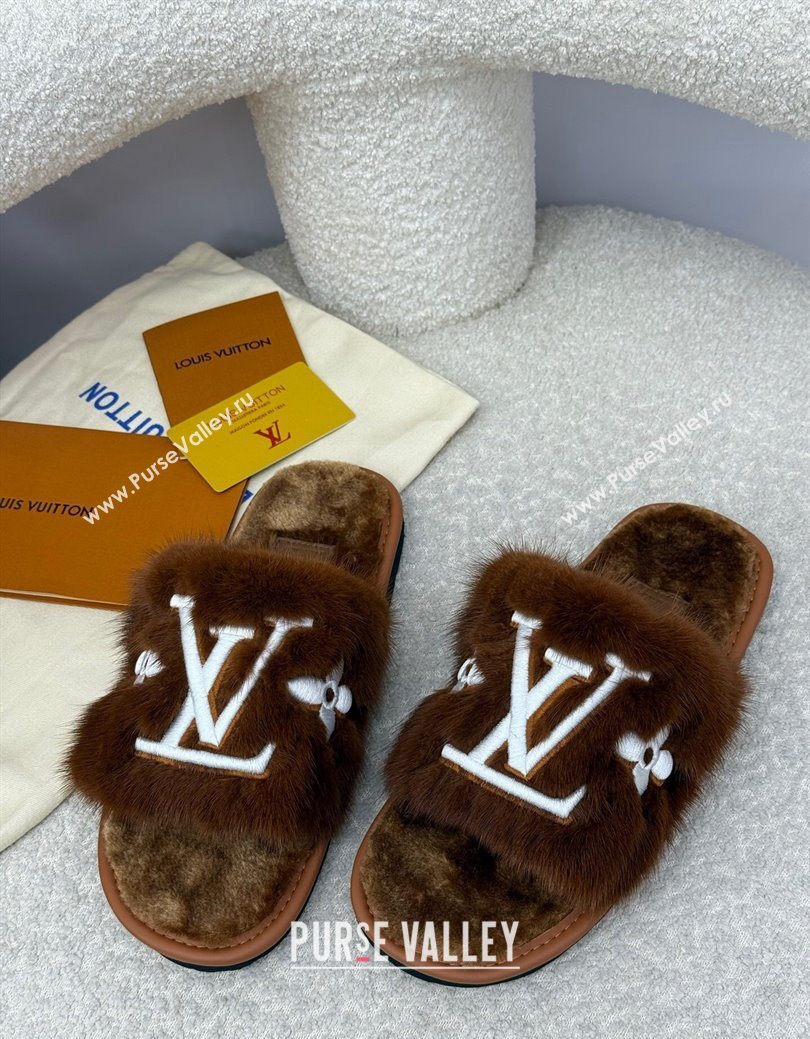 Louis Vuitton Mink Fur Flat Slipper Brown 2025 LV082901 (SS-250829003)