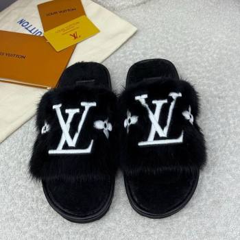 Louis Vuitton Mink Fur Flat Slipper Black 2025 LV082901 (SS-250829004)