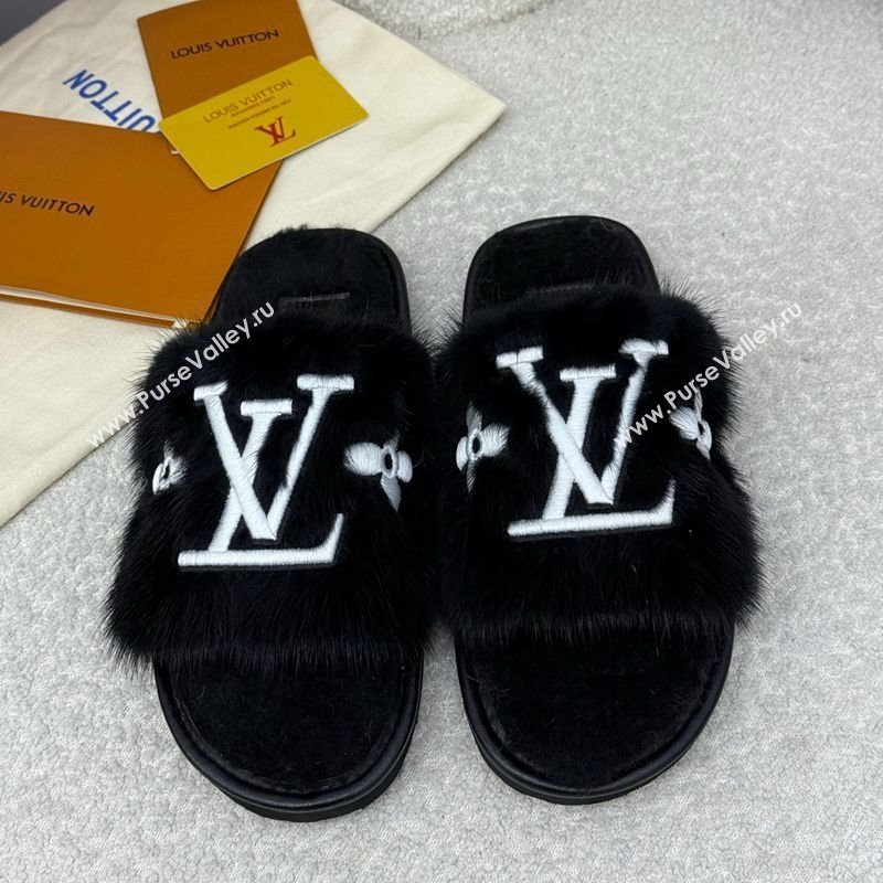 Louis Vuitton Mink Fur Flat Slipper Black 2025 LV082901 (SS-250829004)